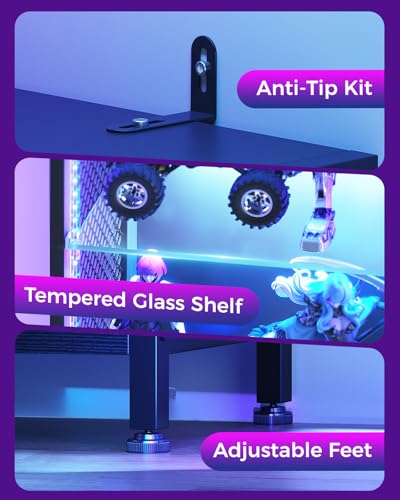 AODK 72" Tall Display Case with LED Lights, Corner Display Cabinet with Open Glass Shelves, 5-Tier Display Shelf with Industrial Mesh Sides, Curio Cabinet Shelf for Collectibles - size: 72 Inch