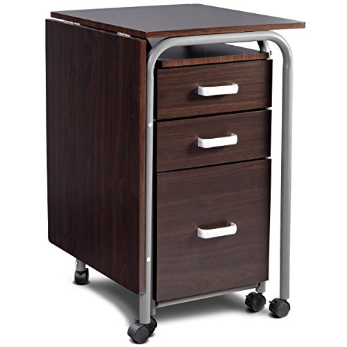 Tangkula Folding Computer Desk with 3 Drawers, Mobile Home Office Desk, Portable Laptop Desk Writing Table, Space Saving Compact Desk for Small Spaces, Dorm, Apartment - color: Brown