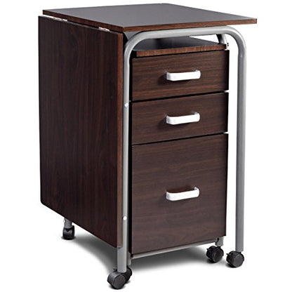 Tangkula Folding Computer Desk with 3 Drawers, Mobile Home Office Desk, Portable Laptop Desk Writing Table, Space Saving Compact Desk for Small Spaces, Dorm, Apartment - color: Brown