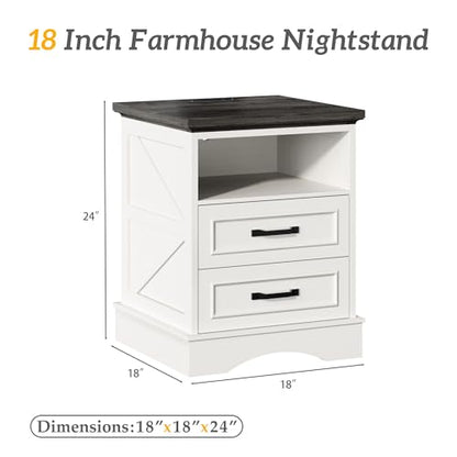 Fluest 24" Tall Farmhouse Nightstands Set of 2, Night Stands with Fast Charging Station, Beside Tables with Drawers and Open Storage, Rustic End Tables for Bedroom, Antique White - color: Antique White
