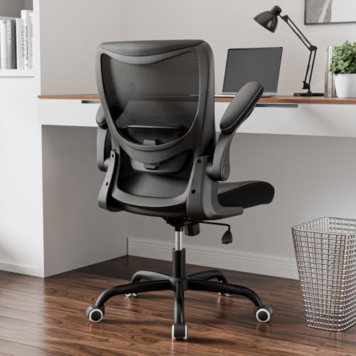 MUXX.STIL Office Chair, PU Leather Ergonomic Desk Chair with Adjustable Lumbar Support and Flip up Armrest, Breathable Mesh Computer Chair for Home Office, Black - color: Nori Black (Pu Leather Seat)