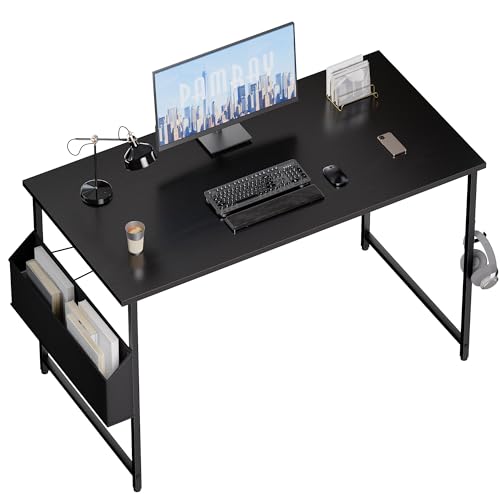 Pamray 47 Inch Computer Desk for Small Spaces with Storage Bag, Home Office Work Desk with Headphone Hook, Small Office Desk Study Writing Table - color: Black, size: 47 Inch
