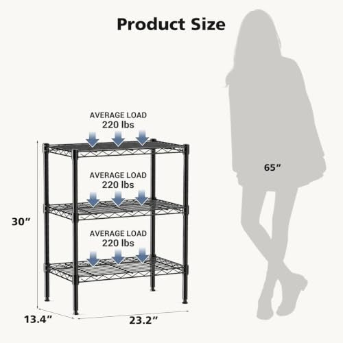 DUMOS 3-Tier Metal Wire Storage Shelves, Adjustable Standing Storage Rack Shelf, Heavy Duty Steel Shelving Unit Organizers for Kitchen Bathroom Pantry Garage, 23.3" Wx13.4 Dx30.2 H, Black - size: 3 Tiers-30.2"H without wheels