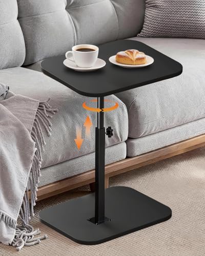 OtterOasis TV Tray Table with Adjustable Height & 360° Swivel Top, C Shaped End Table with Rounded Corners, Side Table for Eating, Living Room, Small Spaces, Black - color: Black