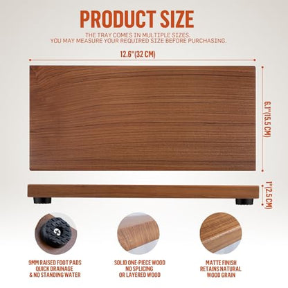 Teak Wood Decorative Small Tray, Bathroom Wood Riser for Decor, Kitchen Counter Wooden Pedestal Stand, Tray for Vanity, Sink & Soap (1, Teak Wood, 12.6" x 6.1" x 1") - size: 12.6" x 6.1" x 1"