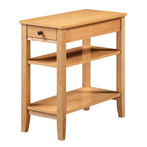 Convenience Concepts American Heritage Chairside End Table 23.5" - Classic Narrow Side Accent with Storage Drawer & Shelves for Living Room or Traditional Bedroom Nightstand, Natural - color: Natural