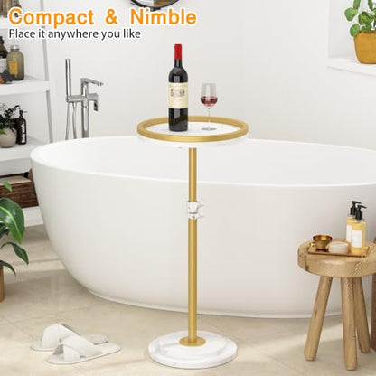 Small Side Table, Drink Table, Height Adjustable Round End Table, Pedestal Side Table for Small Spaces in Living Room, Bedroom, Gold - color: Gold