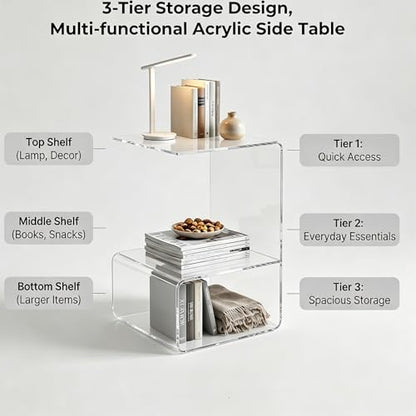 Acrylic End Table, 21.6" H C-Shaped End Table, Side Table for Living Room, Bedside Table for Bedroom, Acrylic Clear C Side Table (Clear) - color: Clear