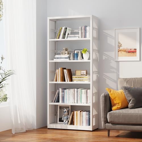 SteeLoong 5 Tier Bookcase with 4 Adjustable Shelves,Metal Storage Shelves,White Tall Bookshelf Display Shelf Unit Pantry Shelving,Standing Shelves for Livingroom,Classroom,Office - color: White, size: 5-Tier 28"W