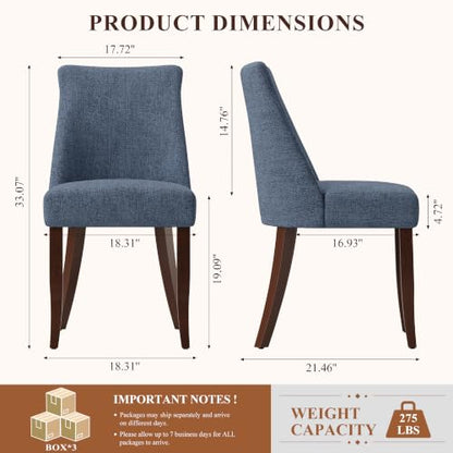 COLAMY Upholstered Dining Chairs Set of 6, Mid Century Modern Kitchen Chairs with Back, Farmhouse Fabric Side Dining Room Chairs with Wood Legs for Dining Room Restaurant, Blue - color: Blue, size: Set of 6