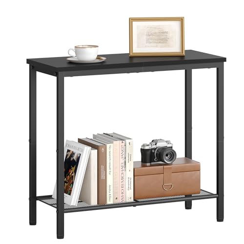 Hoctieon 2 Tier End Table, Sofa Side Table, Narrow Side Table with Storage, Slim Nightstand for Small Spaces, Metal Frame, for Living Room, Bedroom, Sofa Couch, Hall, Black - color: Black, size: 1 Pack