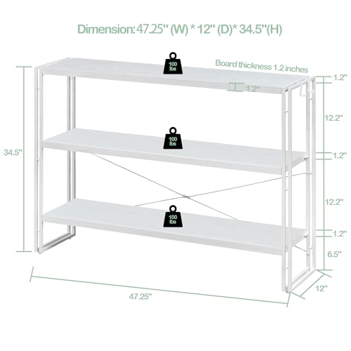HCHQHS Bookshelf, 3-Tier Industrial Bookcase, White Open Book Shelf, Freestanding Horizontal Bookshelves with Metal Frame - color: White, size: 3-Tier (47"W x 33.5"H)