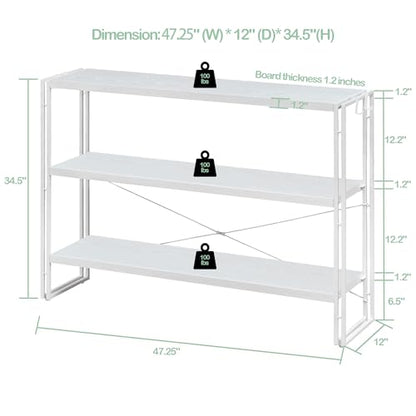 HCHQHS Bookshelf, 3-Tier Industrial Bookcase, White Open Book Shelf, Freestanding Horizontal Bookshelves with Metal Frame - color: White, size: 3-Tier (47"W x 33.5"H)