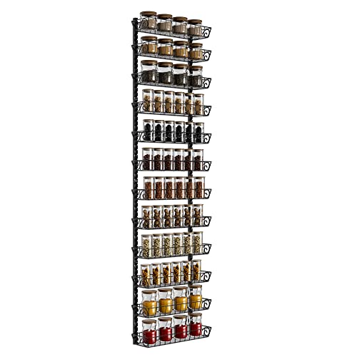 SWOMMOLY Adjustable Wall Mount Spice Rack Organizer, 12-Tier Dual-use (Multi-use) Hanging Spice Shelf Storage for Kitchen Pantry Cabinet Door, Seasoning Holder Organizer, Black - color: Black, size: 12-Tier