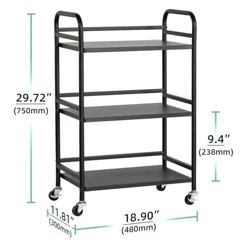 DCLRN 3 Tier Rolling Cart,Storage Organizer Cart,Multifunctional Storage Shelves,Rolling Metal Organization Cart with Handle and Lockable Wheels,for Home,Office,Kitchen,Bathroom(Black) - size: Small