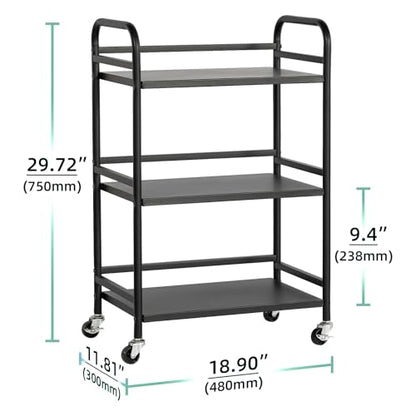 DCLRN 3 Tier Rolling Cart,Storage Organizer Cart,Multifunctional Storage Shelves,Rolling Metal Organization Cart with Handle and Lockable Wheels,for Home,Office,Kitchen,Bathroom(Black) - size: Small