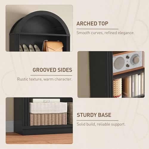 RALGEND Arched Bookshelf, 75.8" Tall Arch Bookcase with Storage, 6-Tier Farmhouse Book Shelf, Arched Cabinet, Wooden Bookshelf with Open Display Shelves, Adjustable Shelf, Office, Black - color: Black, size: 31.4"L x 11.8"W x 75.8"H