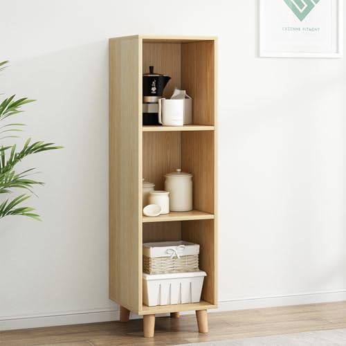 IOTXY Open Cubes Low Bookcase - 3-Tier 3-Cube Short Bookshelf in Oak | Nordic Minimalist Style, MDF Material, Solid Wood Legs, Deep Storage Cubes, Free Standing Wooden Cabinet Organizer Unit - color: Oak, size: 3-Tier 3-Cubes