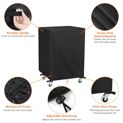 Kingling AV Cart Cover, Waterproof Rolling Media Cart Cover for Multi-Functional Media Carts/Metal Computer Presentation Stand with Wheels Heavy Duty Protection - 24"L x 18"W x 40"H (Black) - size: 24"L x 18"W x 40"H (63x48x102cm)