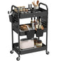 danpinera Craft Cart, Black Rolling Cart with Retractable Dividers & DIY Pegboards for Kitchen, Bedroom, Laundry - color: Black