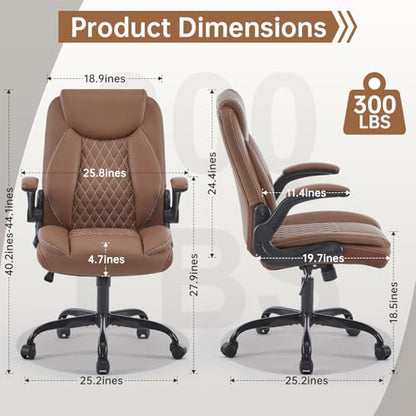 YFO Leather Office Ergonomic Home Office Desk Chair, Back Support Swivel Executive Office Chair with Wheels and Flip-Up Armrests, Small Gaming Chair with Adjustable Rocking Function, Brown - color: Brown