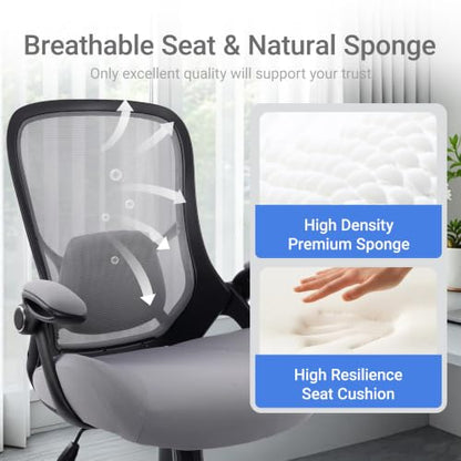 HYLONE 400lbs Heavy Duty Office Chair, 5" Thickened Seat Ergonomic Desk Chair with Adjustable Armrests, Home Office Computer Chairs for Long Hours Mesh Executive Chair(Dark Grey) - color: Black Frame & Grey, size: Thicken Cushion
