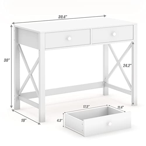 WiberWi Home Office Desk with Drawers, Modern Writing Computer Desk for Bedroom, Small Makeup Vanity Table Study Table for Home Office,White - color: White