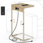 Vagusicc C Shaped End Table with Charging Station, Adjustable Height Side Table for Couch, Small Side Table, 33.2'' Tall Couch Tables that Slide Under, Tv Tray End Table for Living Room, Natural - color: Natural (1 Pack), style: With Plug