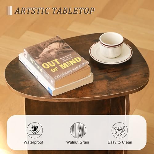 AWASEN Side Table, Small Triangle End Table Living Room, Rustic Brown | Modern Accent Table with Unique Tabletop, Mini Bedside Table for Small Spaces - color: Rustic Brown