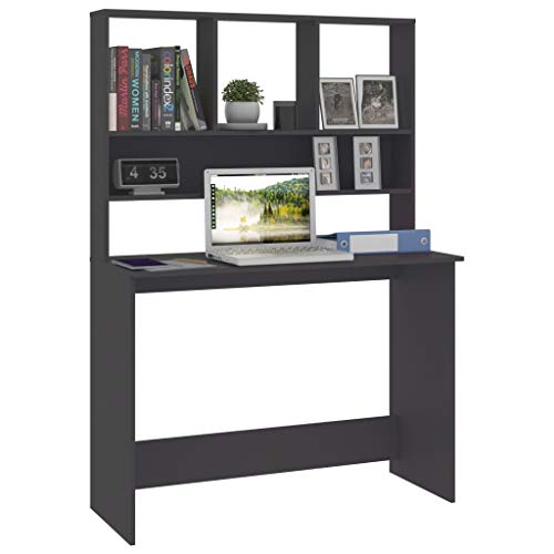 Modern Computer Desk with Floating Shelves, Compact Writing Workstation for Home Office, 43.3-inch Engineered Wood Desk, Grey - color: Grey