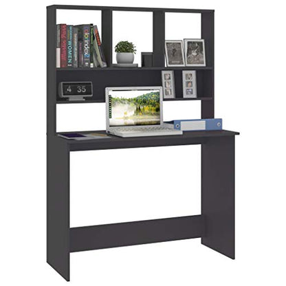 Modern Computer Desk with Floating Shelves, Compact Writing Workstation for Home Office, 43.3-inch Engineered Wood Desk, Grey - color: Grey