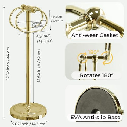 17 Inch Stainless Steel Hand Towel Holder Double Stand Hand Towel Ring for Washcloths or dishcloths Non-Slip Base Free Standing Towel Rack for Bathroom Kitchen (Gold) - color: Gold