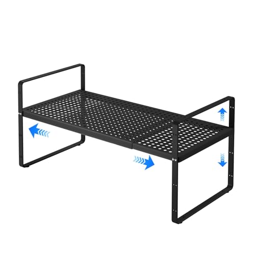 Expandable Cabinet Shelf Organizers, Kitchen Small Stand Rack Organization for Countertop Cupborad Pantry Desktop Spice Rack, Black 1 Pack - color: Black Large