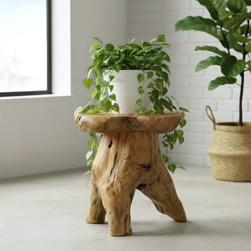 WELLAND Natural Cedar Stump Stool, Live Edge Mushroom Side Table, 14" H | Handcrafted from solid cedar with a live edge top and natural tree stump base