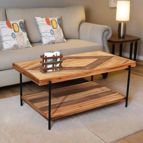 CONSDAN StoneCreek Coffee Table, Solid Fir Wood & Metal Frame, 2-Tier Industrial Farmhouse Table for Living Room/Office, 44" Rectangular Table - color: Coffee Table