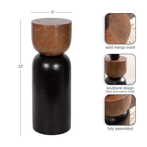 Kate and Laurel Teo Transitional Round Mango Wood Drink Table, 8 x 8 x 22, Walnut Brown and Black, Modern Sculptural Bedroom Nightstand with Unique Pedestal Table Design for Use as Indoor Plant Stand - color: Black/Walnut Brown