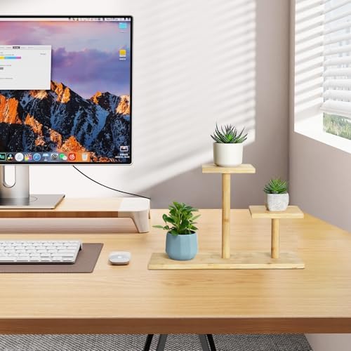 Desktop Plant Stand Indoor Bamboo Mini 3 Tiered Windowsill Shelf Desk Tabletop Shelf Holder Desk Organizer Display Rack for Outdoor Garden Balcony Patio