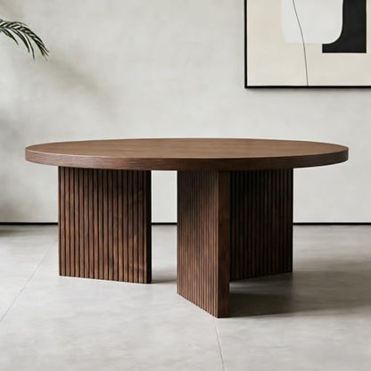 35" Wooden Round Coffee Table, Brown | Smooth Thick Coffee Table, Low Circle Center Table with X Shaped Stable Legs, Accent Tea Table for Living Room, Office - color: Brown, style: Coffee Table