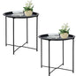 Garden 4 you End Table 2 PCS Metal Side Table Black Round Folding Tray Cyan Sofa Small Accent Fold-able Table, Round End Table Tray, Next to Sofa Table, Snack Table for Living Room and Bed Room - color: Black
