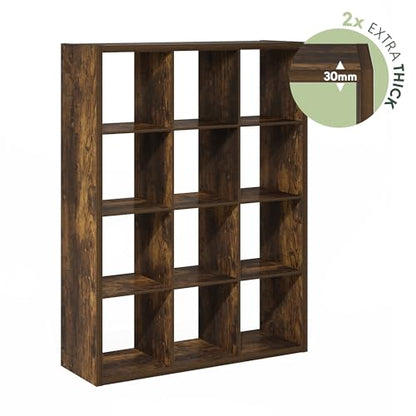 Furinno Cubicle Book Shelf, 12-Cube Bookshelf, Extra Thick Frame Reversible Bookcase with Open Back, 14.6" x 44" x 58", for Living Room, Bedroom, Home Office, Amber Pine - color: Amber Pine, size: 12-Cube,1.2In