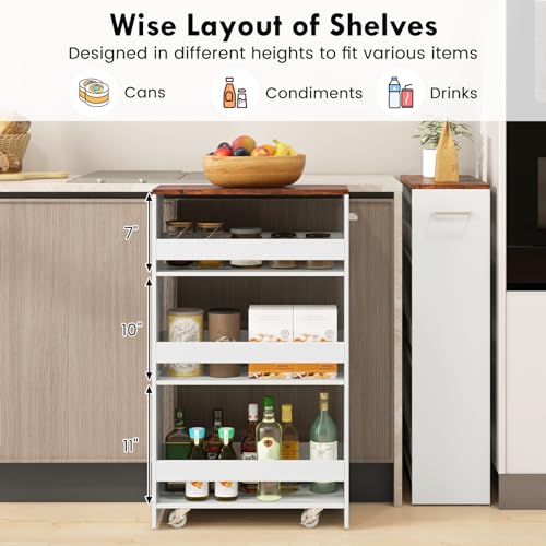 LOKO 4-Tier Rolling Storage Cart, 8 Inches Slim Kitchen Cart on Wheels with Open Shelves & Handle, Laundry Room Cart Between Washer and Dryer, for Bathroom Next to Fridge (White & Rustic Brown) - color: White & Rustic Brown