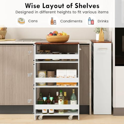 LOKO 4-Tier Rolling Storage Cart, 8 Inches Slim Kitchen Cart on Wheels with Open Shelves & Handle, Laundry Room Cart Between Washer and Dryer, for Bathroom Next to Fridge (White & Rustic Brown) - color: White & Rustic Brown
