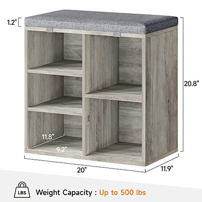 IDEALHOUSE Shoe Bench with Cushion, Storage Bench with Padded Seat, Cubby Shoe Rack, Adjustable Shelves, Entryway Bench, Shoe Organizer Bench for Entryway Hallway Living Room, Closet