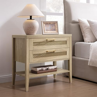 SICOTAS Night Stand Set 2 - Large Nightstands Sets of 2 with Drawers and Shelf, Rustic Bedside Table for Bedroom, Mid Century Modern Nightstand, 25.7" Tall Side End Table (Light Walnut, 2 Pieces) - color: Light Walnut, size: 2 Pieces