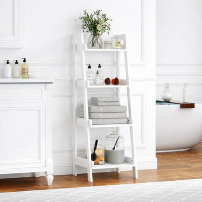 UTEX 4-Tier Ladder Shelf, Freestanding Bathroom Shelf, Open Wood Shelving Unit, Bathroom Floor Ladder Shelf (White) - size: 4-Tier
