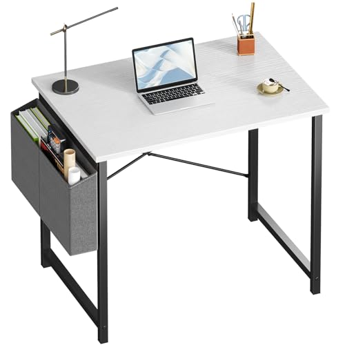 OLIXIS Small Computer Desk, 31 Inch Home Office Desks, Writing Study Craft Work Gaming Table, Computer Workstation for Bedroom Small Spaces with Storage Bag, White - color: White, size: 31 Inch without Hook