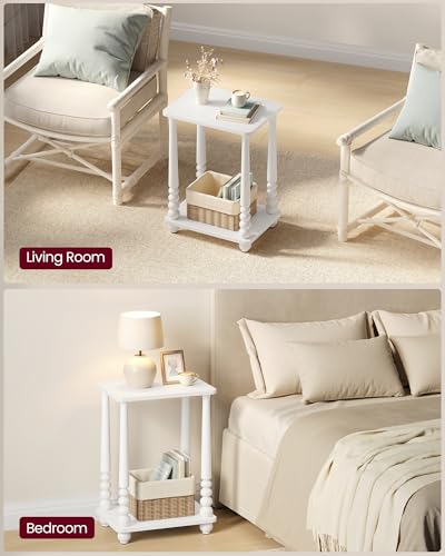 VASAGLE Mariel Collection - Side Table, Accent Nightstand for Small Spaces, Rectangular End Table with Shelf, Solid Wood Legs, Mid-Century Modern, Living Room Bedroom, Cloud White ULET294WB01S - color: Cloud White