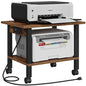 TUTOTAK Printer Stand, 2 Tier Rolling Printer Cart with Charging Station | Small Under Desk Printer Table with Wheels for Small Space, Office, Home, Brown PS01BB001P - color: Brown, size: 2 tier(18.9 x 11.8 x 15.4inchs)