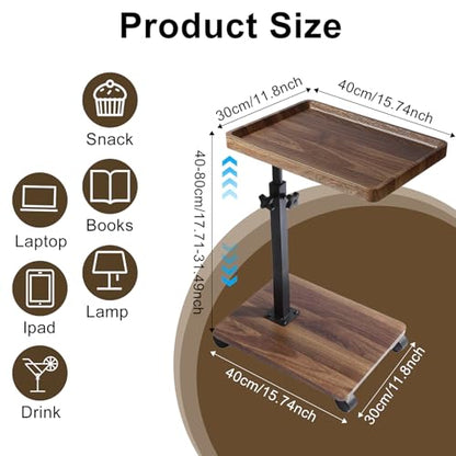 Simcat C Table End Table Adjustable Height, 360° Swivel TV Tray Table for Small Spaces, Couch Tables that Slide Under, C Shaped End Tables with Wheels for Couch Living Room Bedside TV(Walnut) - color: Walnut