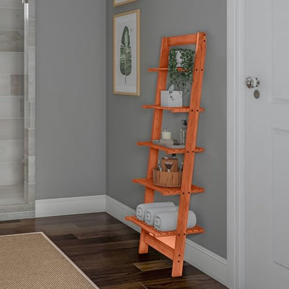 5-Tier Ladder Shelf - 50-Inch Narrow Leaning Bookshelf - Wooden Bookcase for Living Room, Bathroom, Kitchen, Office, or Bedroom Furniture by Lavish Home (Cherry) - color: Cherry